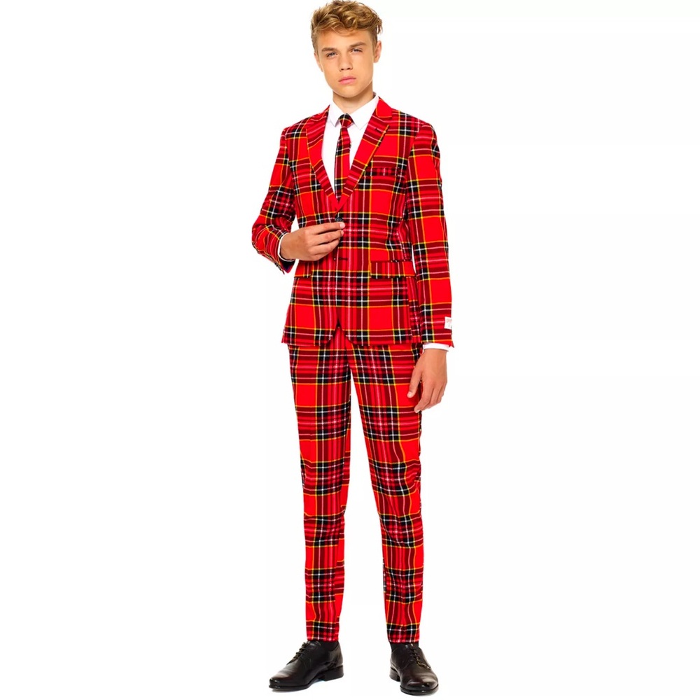 Teen OppoSuits The Lumberjack Christmas Red Plaid Suit Jacket Pants Set Size 14